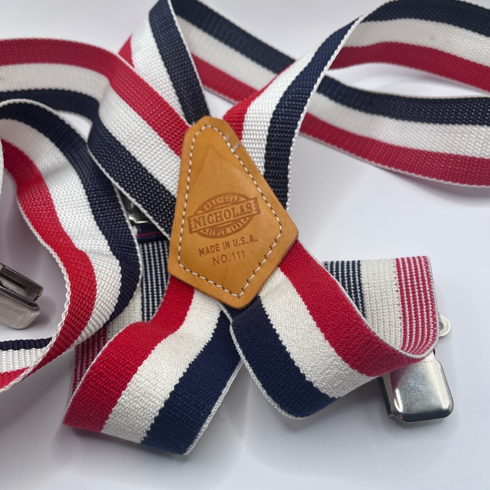 Vintage Nicholas 70’s/80’s red white & blue striped Adjustable suspenders